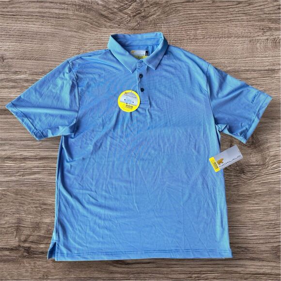 NWT Jack Nicklaus Blue Striped Moisture Wicking Golf Polo Shirt Mens Size L - Picture 1 of 7